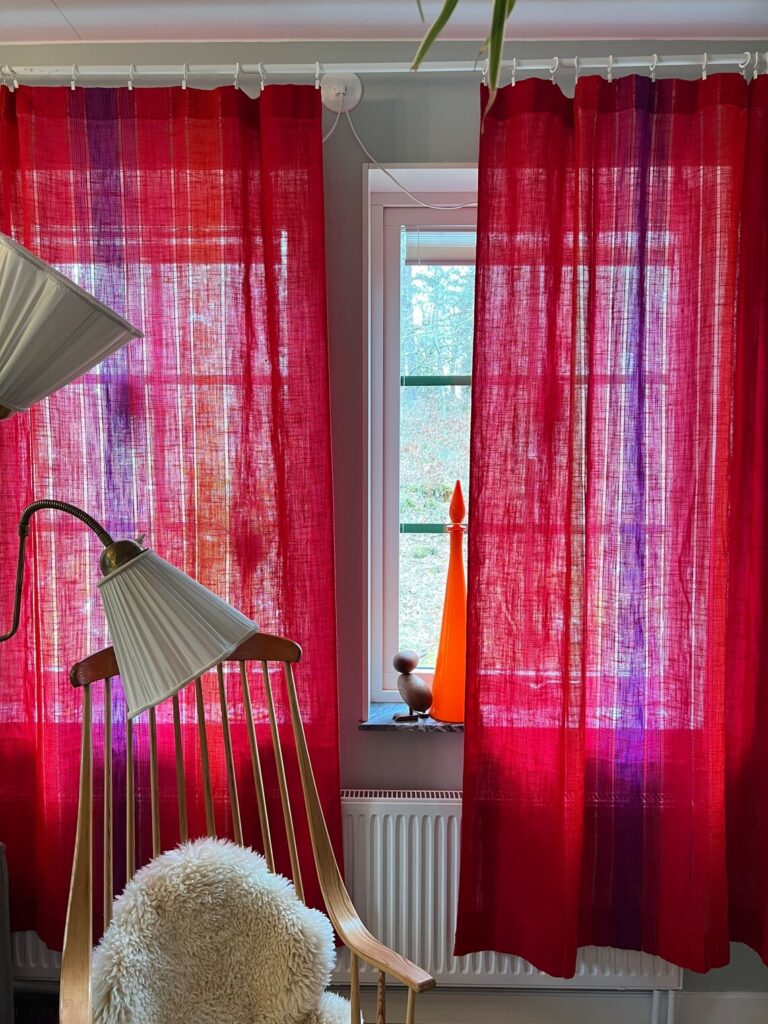 interior design trends 2024—Sheer Scandinavian Red-purple Curtain

