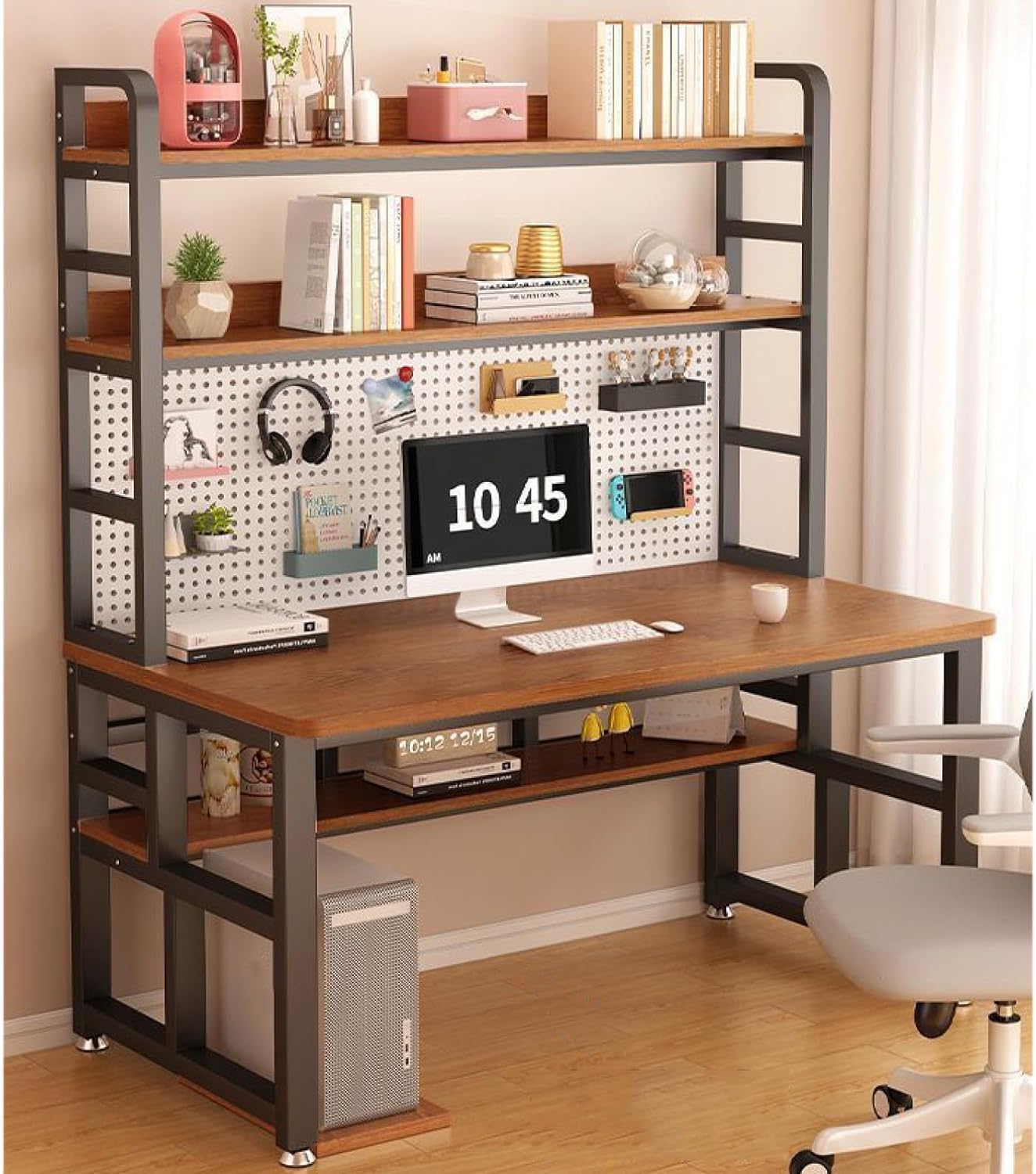 Home Office Hutch Desk with Pegboard
