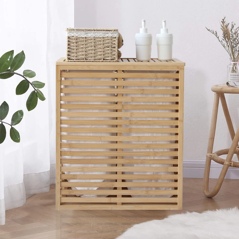 VEIKOUS-Bamboo-Hamper-Laundry-Basket-with-Lid-and-Removable-Liner-Bag