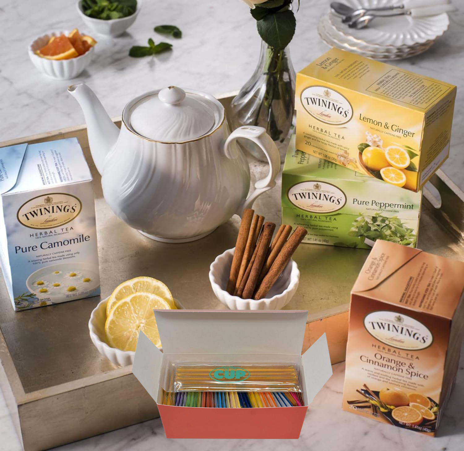Hygge gifts—Herbal Tea Assortment of 40 packs with honey stick