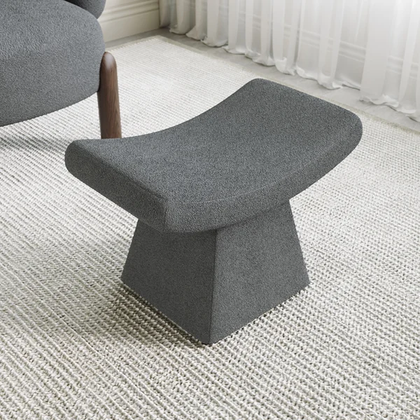 Side Tables and poufs—Modern Gray Boucle Stool Upholstered Ottoman