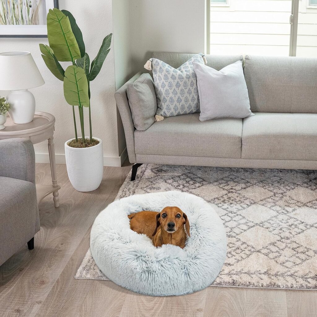  Calming Donut Cat and Dog Bed in Shag Fur Frost