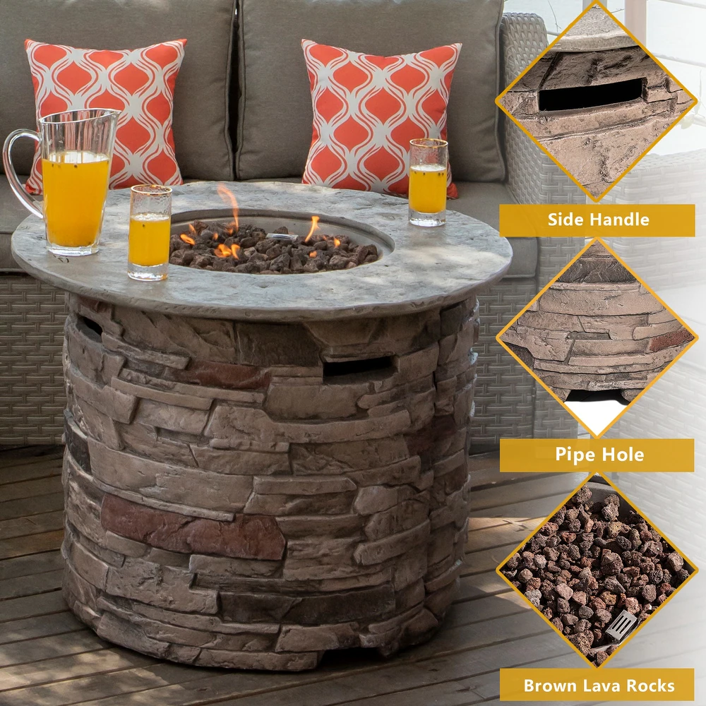 Round Ledgestone-look Outdoor Fire Pit Table
