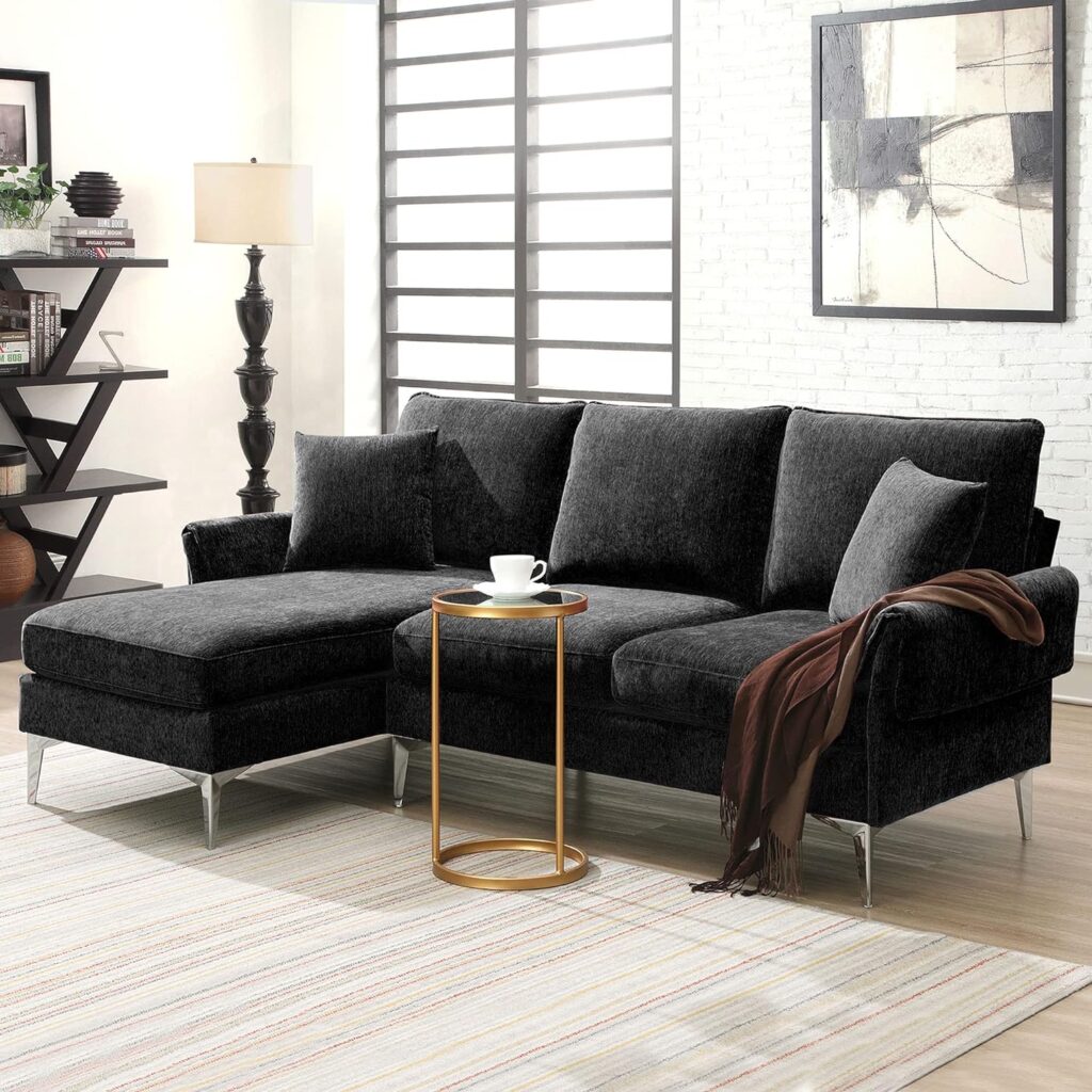 Chenille Sofa—Modern Chenille L-shaped Sofa Couch with Reversible Chaise