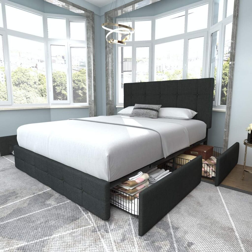 12 best platform bed frames—Allewie Tufted Platform Bed Frame with Drawers