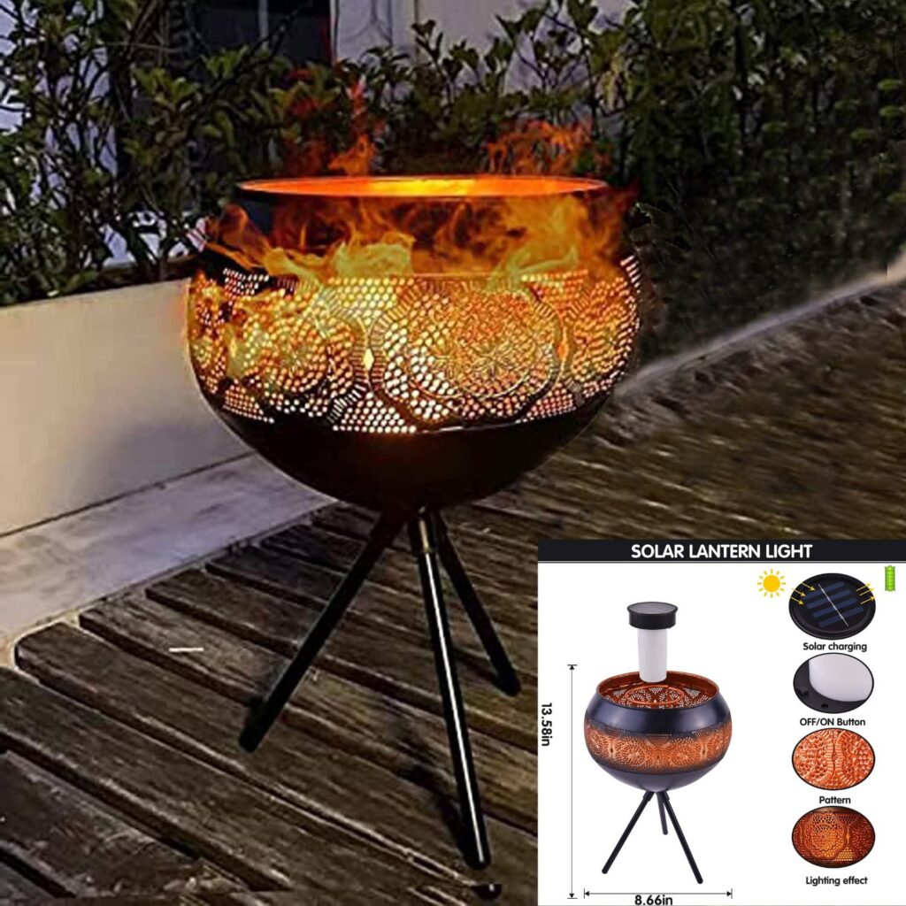 Fire Pit Lighting Ideas—Solar Flame Flickering Fire Pit Lantern