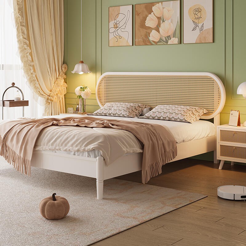 A Bohemian-style Platform Bed Frame in a bed room