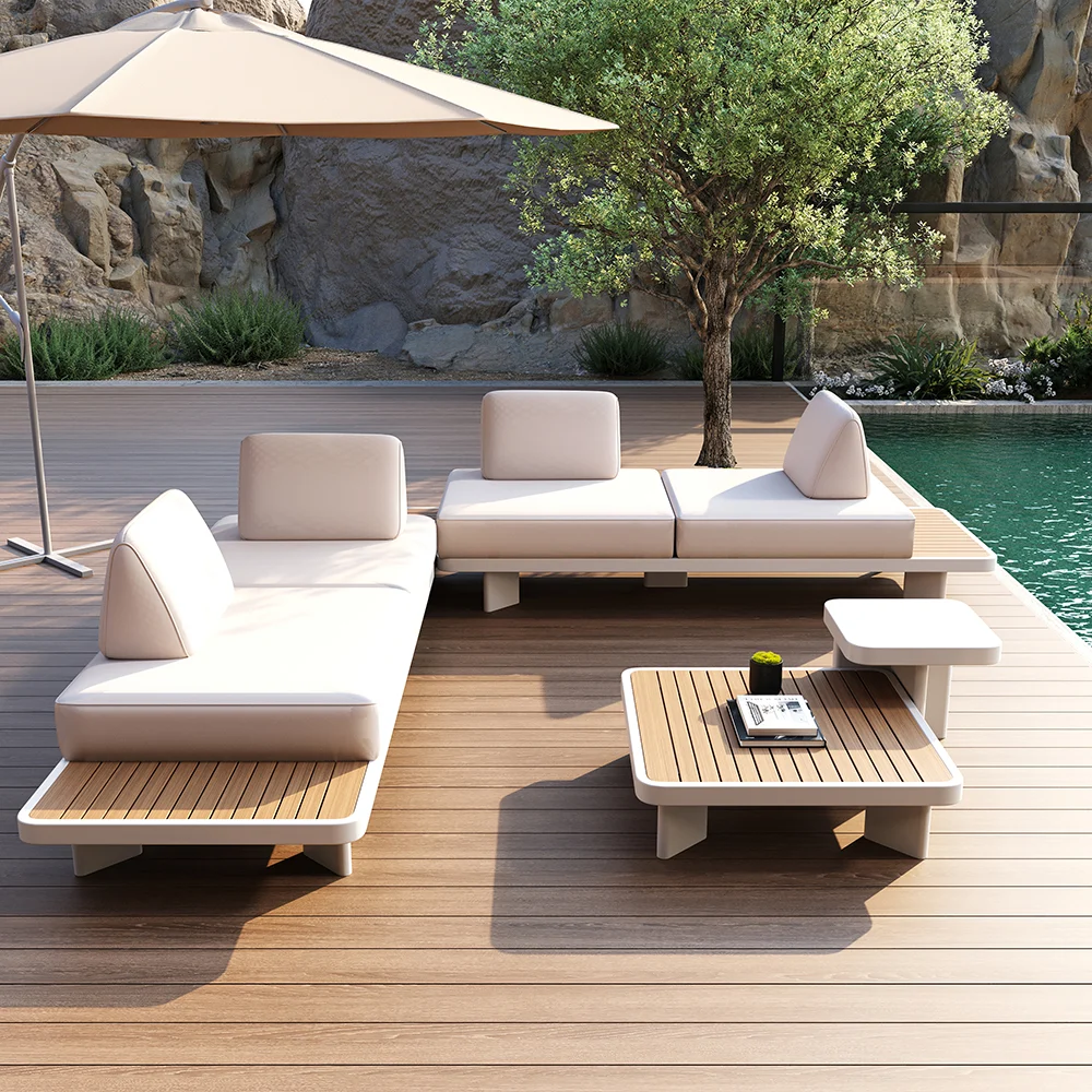 Good Labor Day Sales on Homary— 5 Pieces Modern L Shape Outdoor Sectional Sofa Set with Coffee Table 