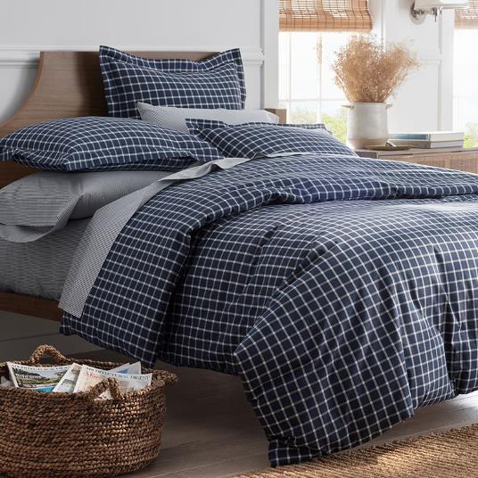 Good Labor Day Sales on the Company Store—Mini-Check, Windowpane & Stripe Classic Cool Yarn-Dyed Cotton Percale Duvet Cover 