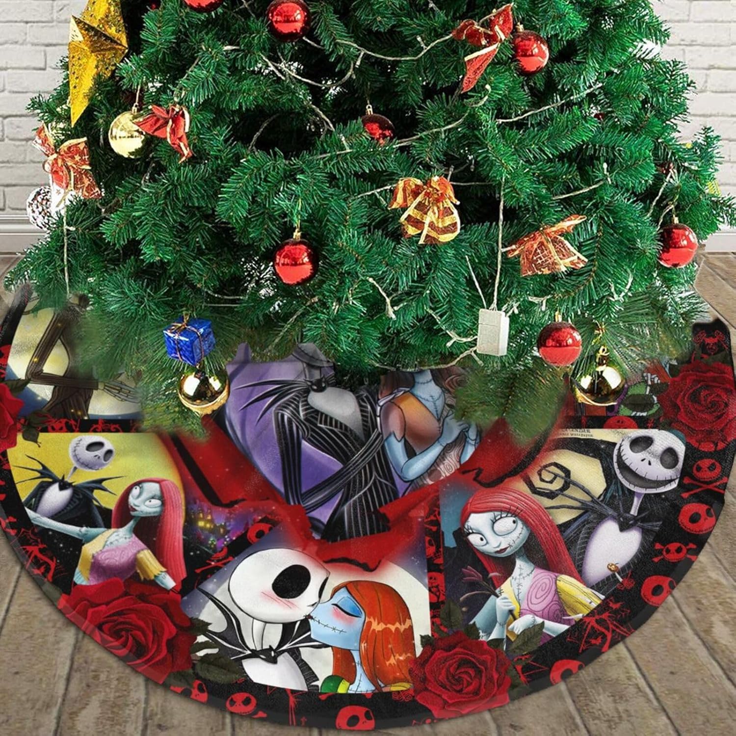 Nightmare before Christmas Halloween Decorations —Jack and Sally Christmas Tree Skirt