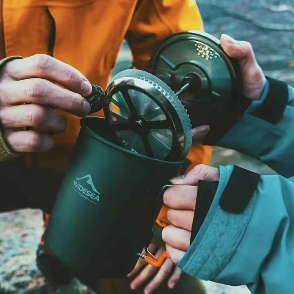 Camping Coffee Maker being used on a trip