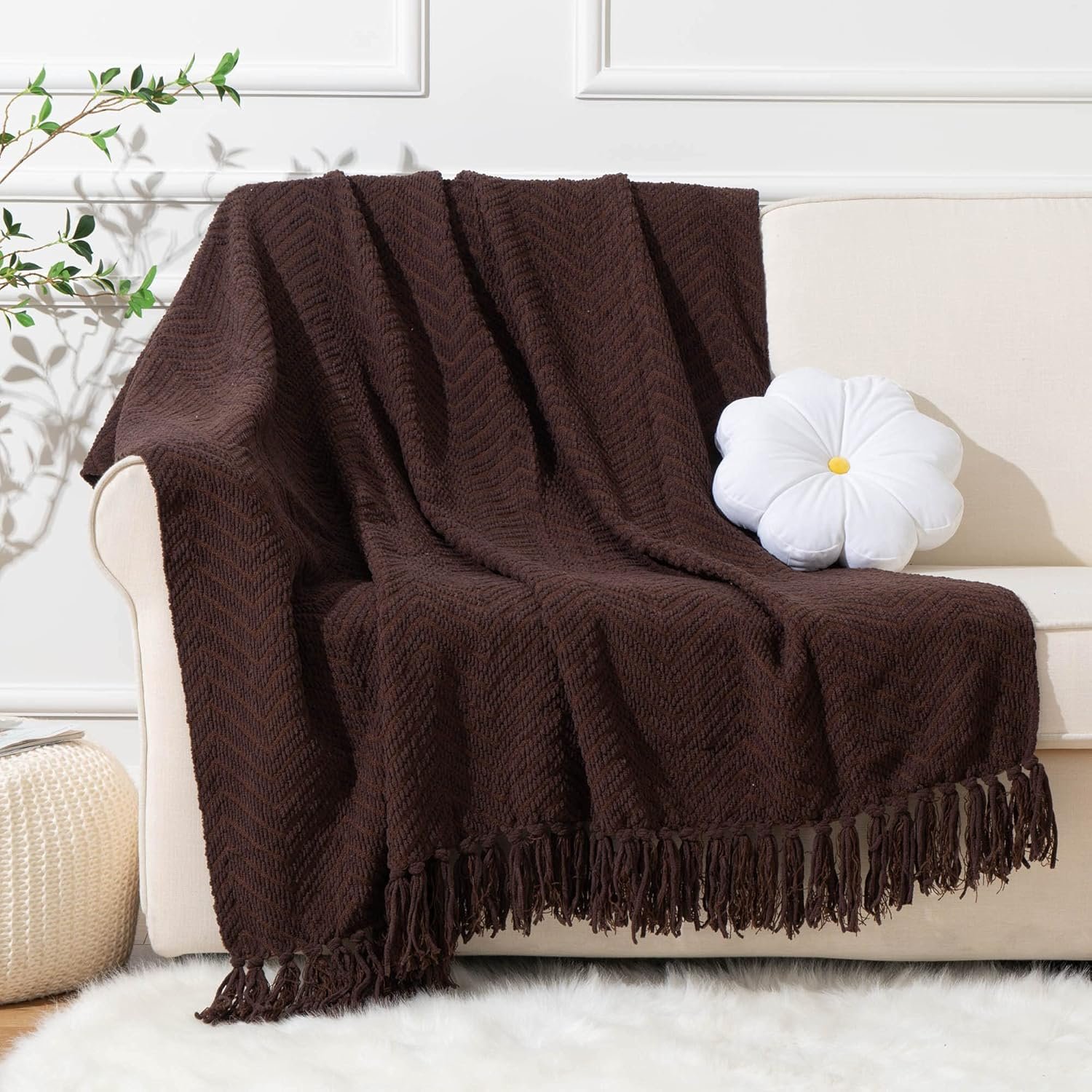 Pantone Color of the Year 2025 Mocha Mousse in interior design—
BATTILO HOME Dark Brown Throw Blanket