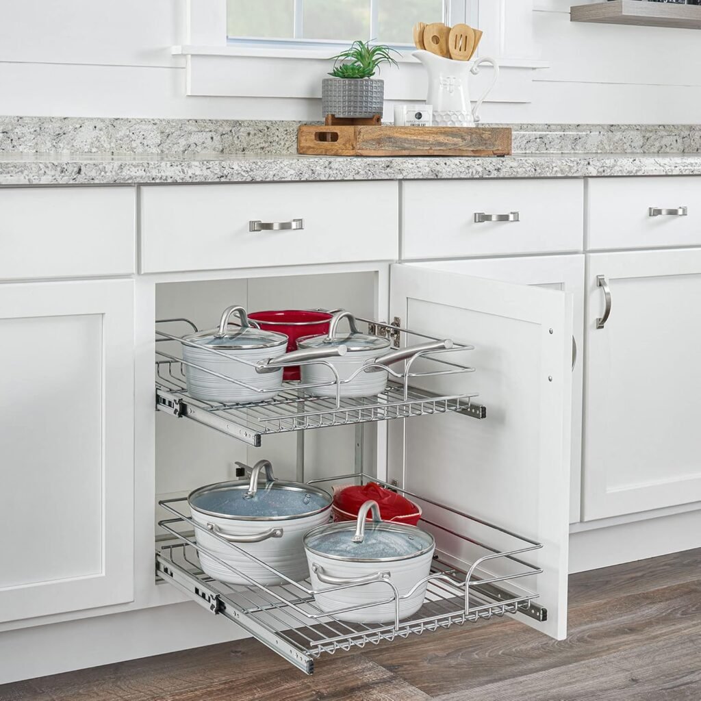 Kitchen cabinet organization ideas—2 tier kitchen cabinet pullout shelf and drawer organizer