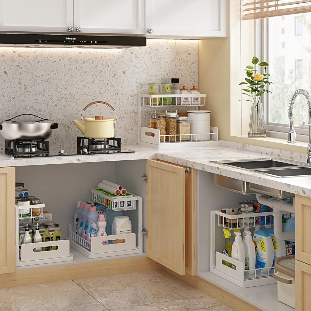 Kitchen cabinet organization ideas—2-tier Pull Out Cabinet Organizer