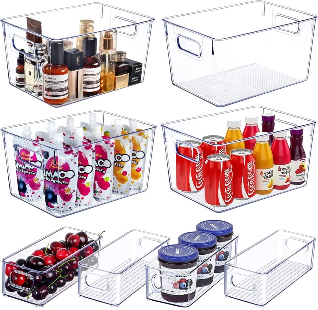 Kitchen cabinet organization ideas—Set of 8 clear Plastic Storage Bins