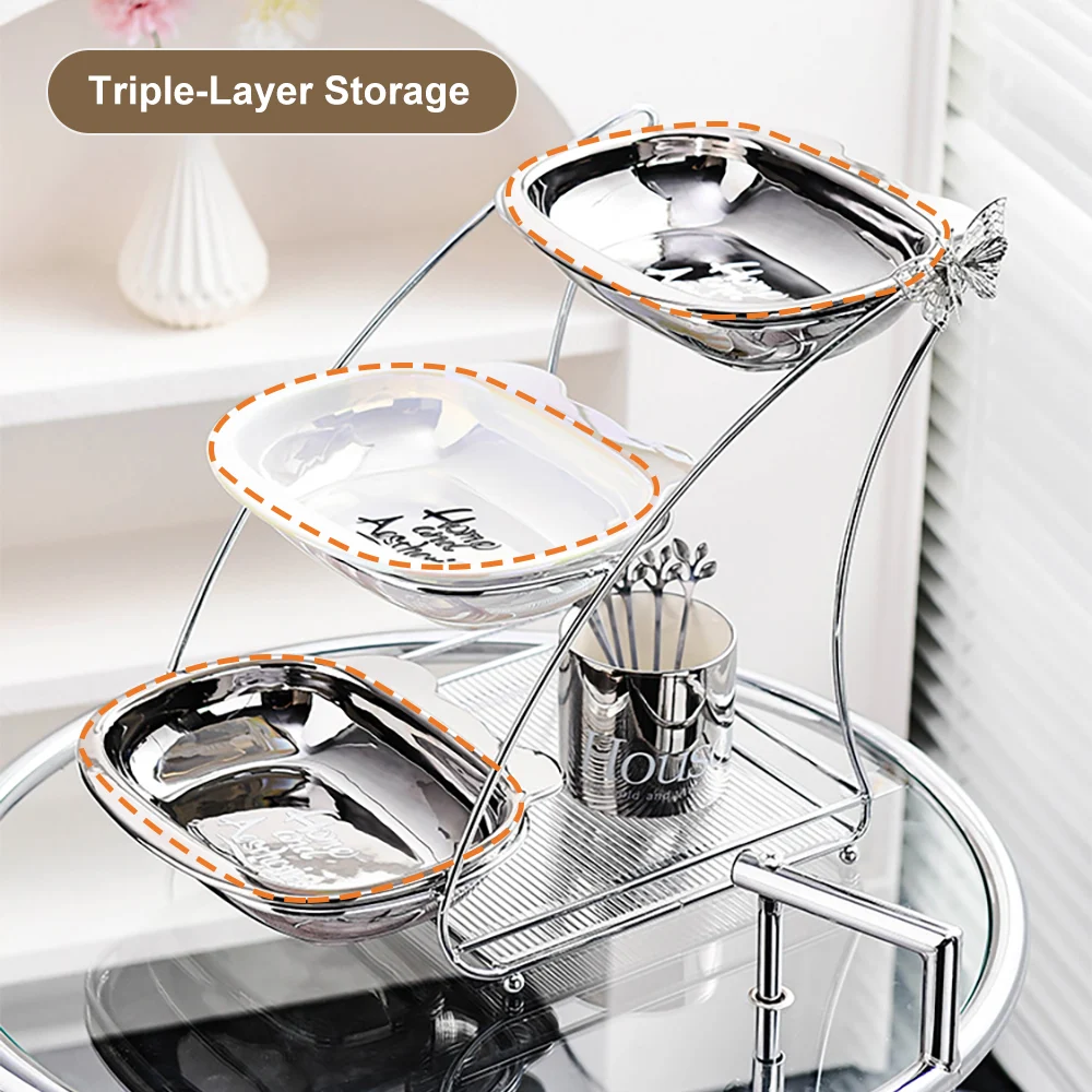 3-tiered white silver fruit basket decor