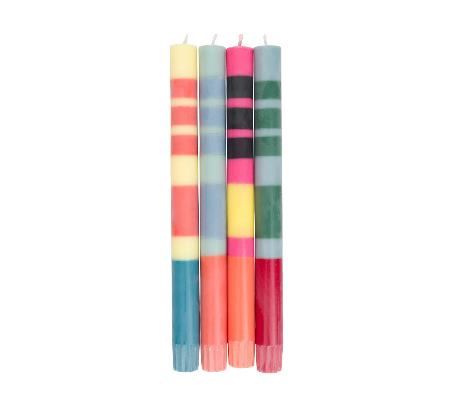 Mixed Pack of 4 Striped Color Tapered Candles