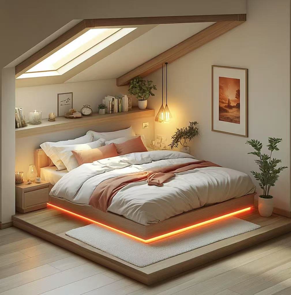 Feng Shui Bedroom Mistakes—A bed Placed under a slanted Ceiling
