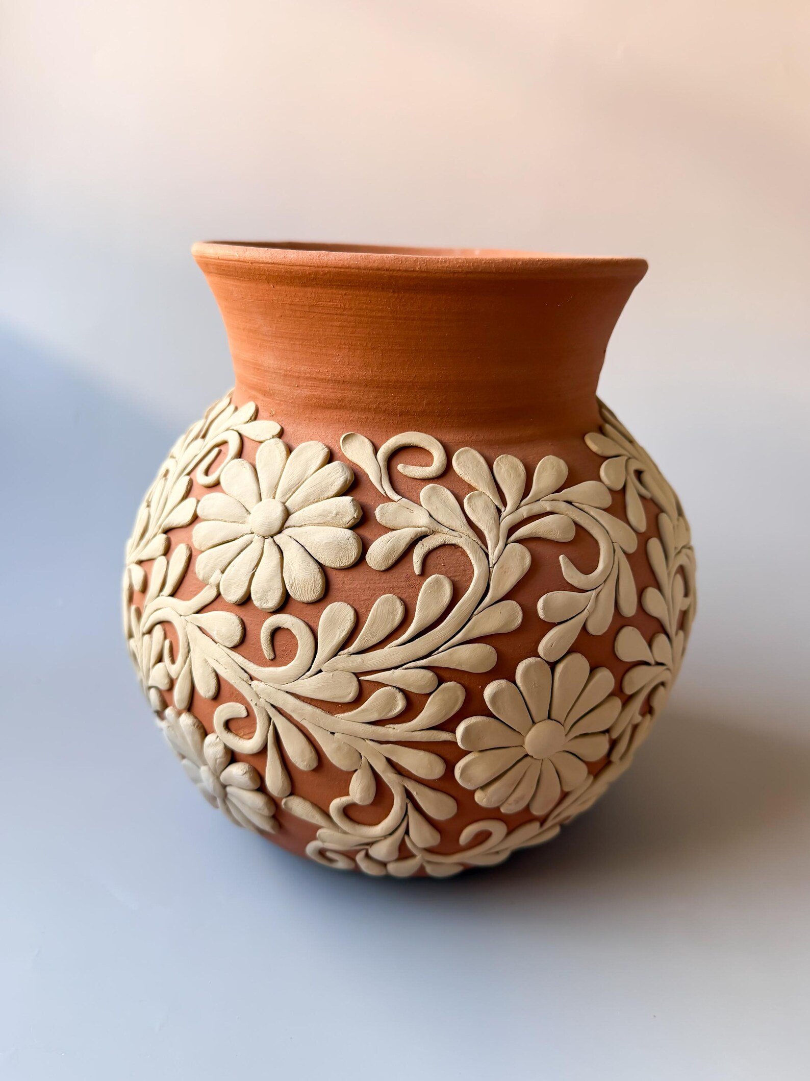 Atzompa Vase 8 Inch Clay Embroidery Vase