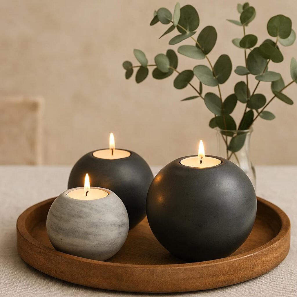 Coffee Table Decor Ideas—Concrete Sphere Tealight Holders