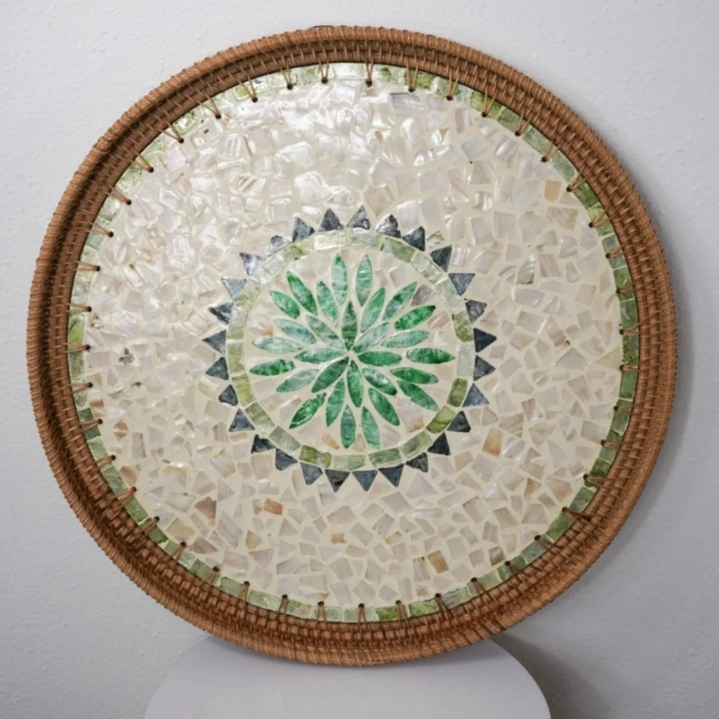 Coffee Table Decor Ideas—Handmade Rattan Green Pearl Tray