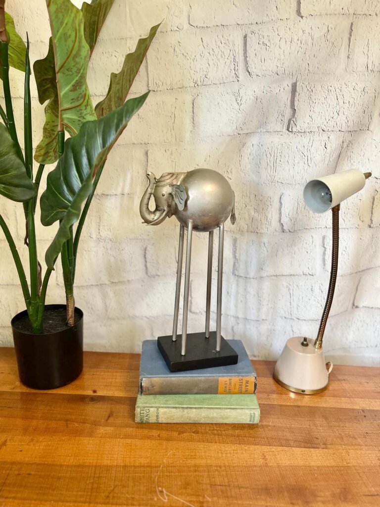 Coffee Table Decor Ideas—Vintage Metal Elephant Figure 1980s